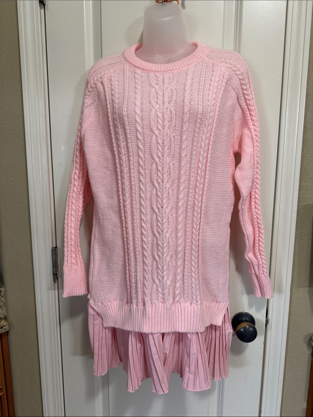 Pink knit drop waist pleated bottom dress size XL NWOT
